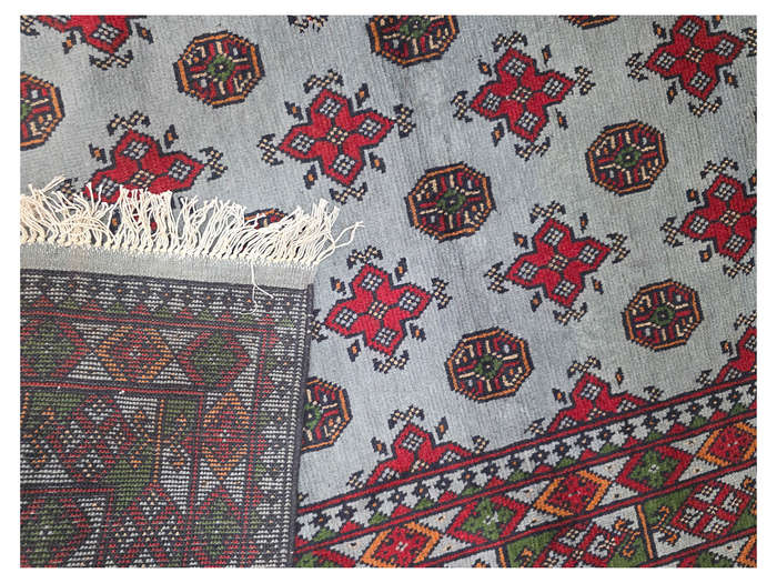 Stunning Blue Color Afghan Kunduz Bukhara Carpet 242 x 172 CM