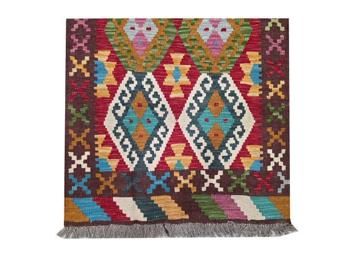 Beautiful Handwoven woolen Choubi Kilim Rug 289 x 79cm