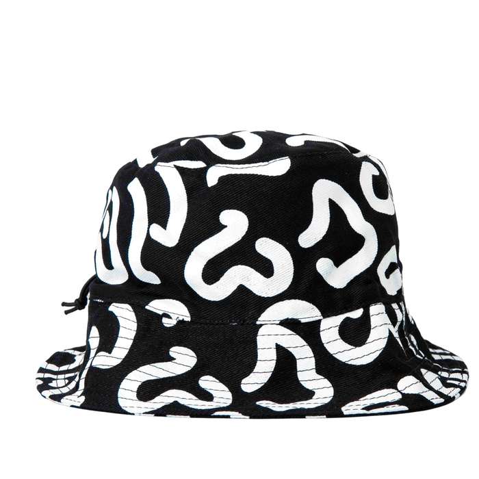 Bucket Hat Black and White Popcorn with elastic to tighten.