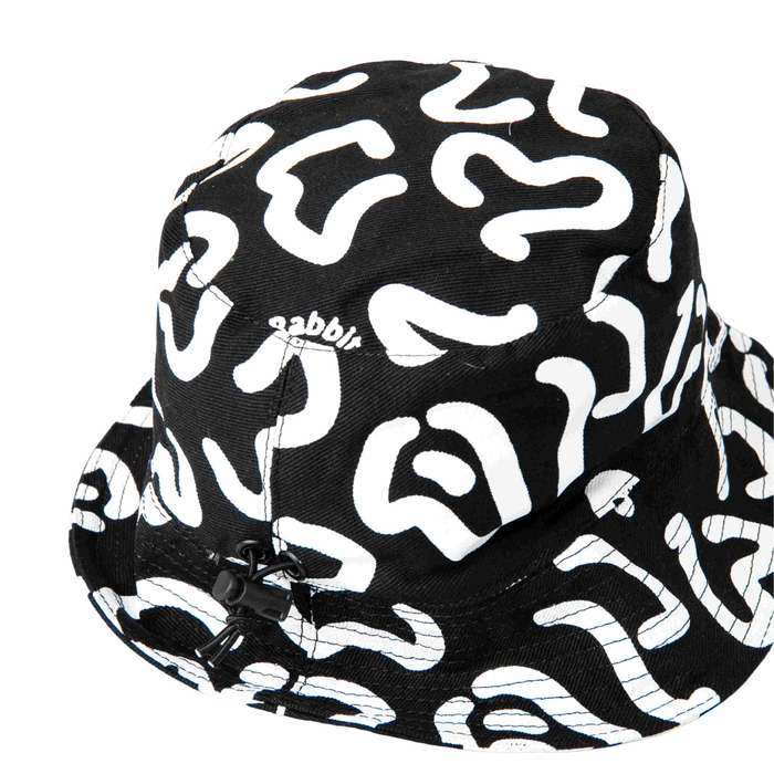 Bucket Hat Black and White Popcorn with elastic to tighten.