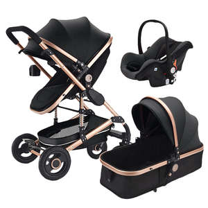 New  Belecoo 3 in 1 Stroller BLack with Gold Frame