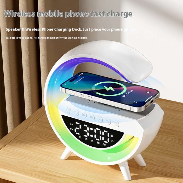 New Cross-Border Mini Speaker with Wireless Charging, Alarm Clock, Atmosphere Light, Multi-Functiona