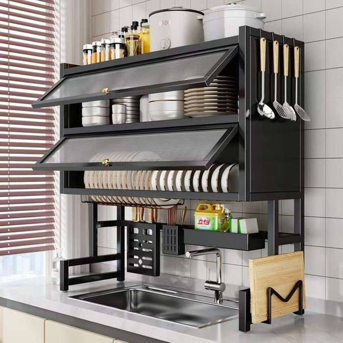 Modern Dual-Layer Kitchen Sink Storage Rack Dustproof Drainage Cabinet Organizer Multi-Functional Di