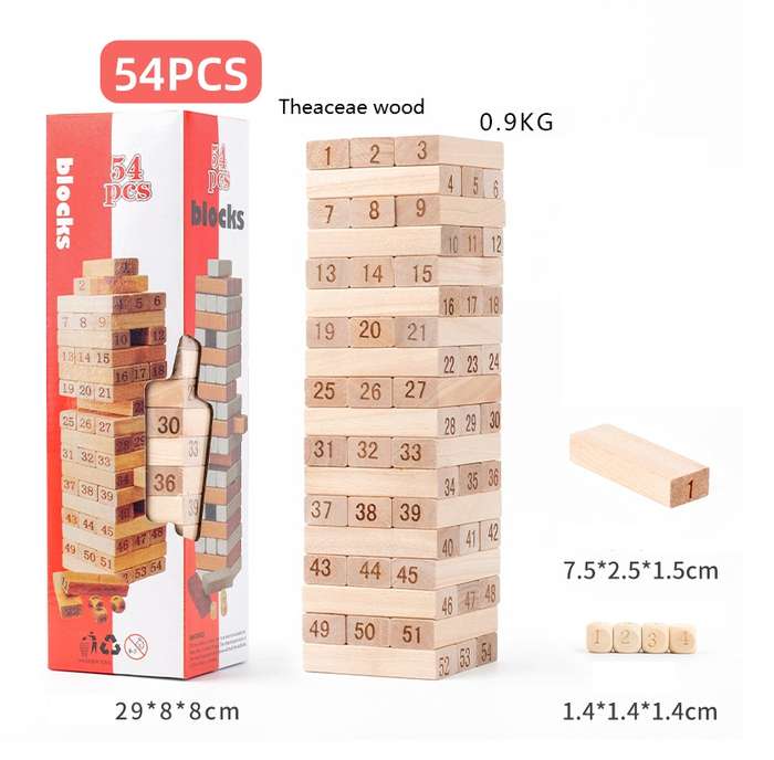 54 pcs Wooden Educational Tumbling Building Block