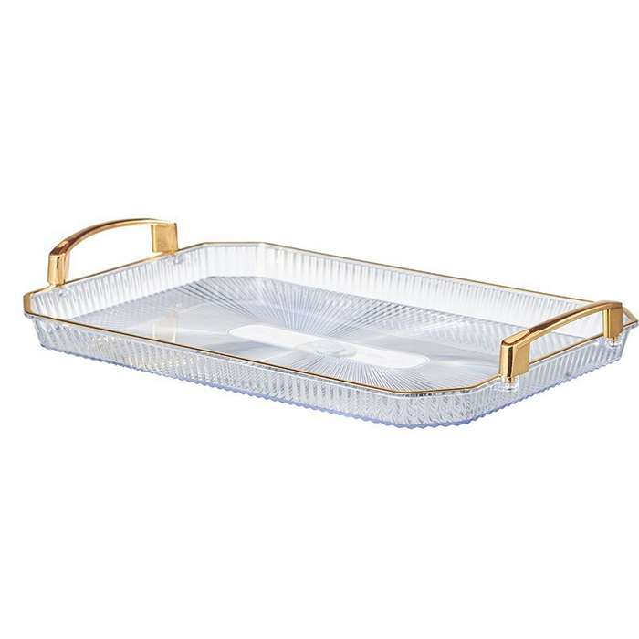 Modern Large Transparent Plastic Desktop Tray Gold Rim Portable Hotel Reception Coffee Table Fruit B