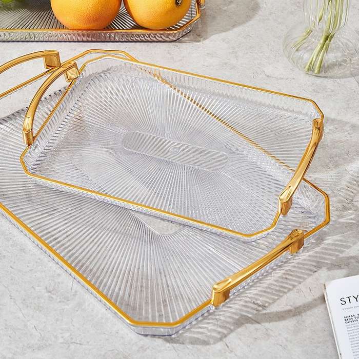 Modern Large Transparent Plastic Desktop Tray Gold Rim Portable Hotel Reception Coffee Table Fruit B