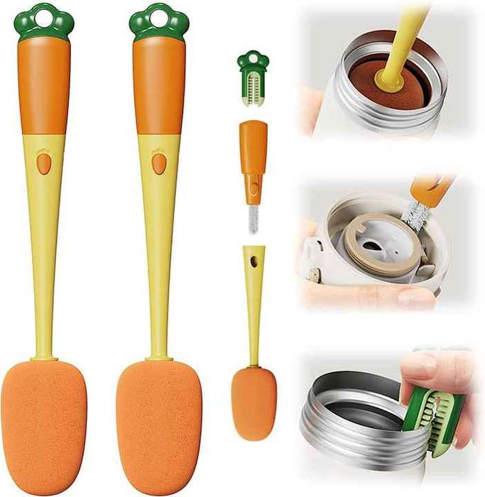 Multifunctional Sponge Long Handle Cup Brush 3in1 Cleaning Brush Cleaning Notches