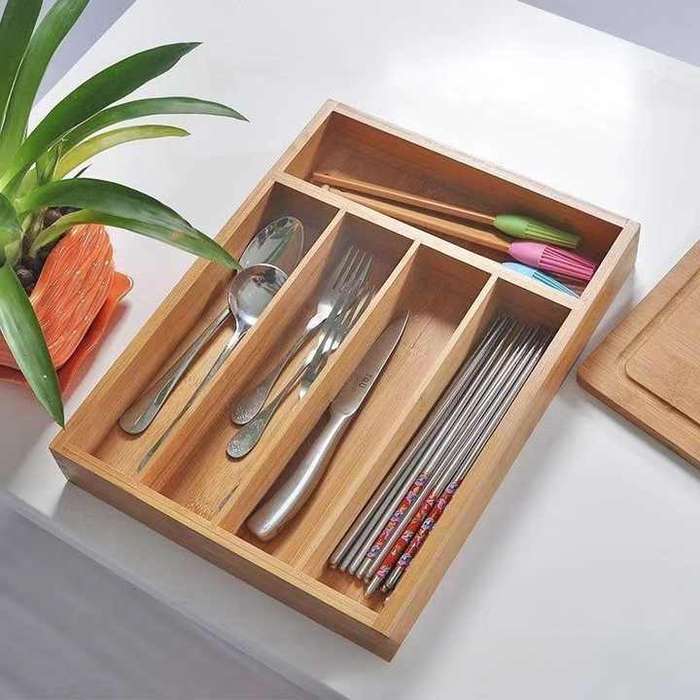 New Design Knife and Fork Storage Box Wooden Multifunction Large Capacity Storage Box