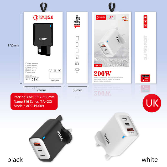 D 12W U+2C US/EU/UK Plug Fast Charger Phone Quick Charger Adapter