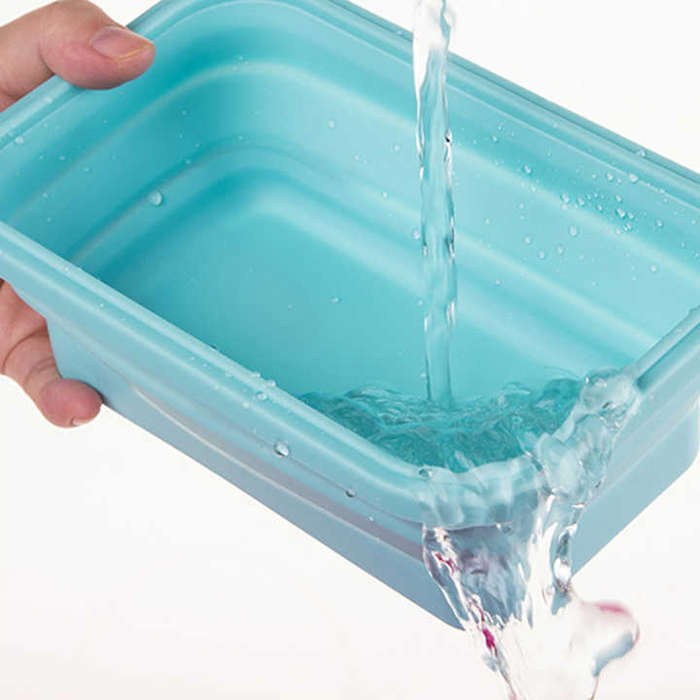 350ml Collapsible Silicone Lunch Bento Box - Blue, Peach, Grey