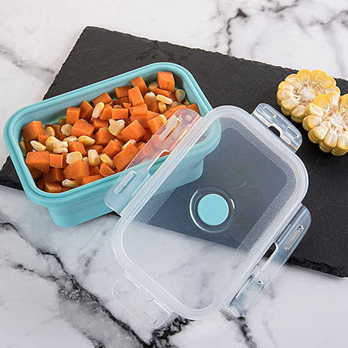 350ml Collapsible Silicone Lunch Bento Box - Blue, Peach, Grey