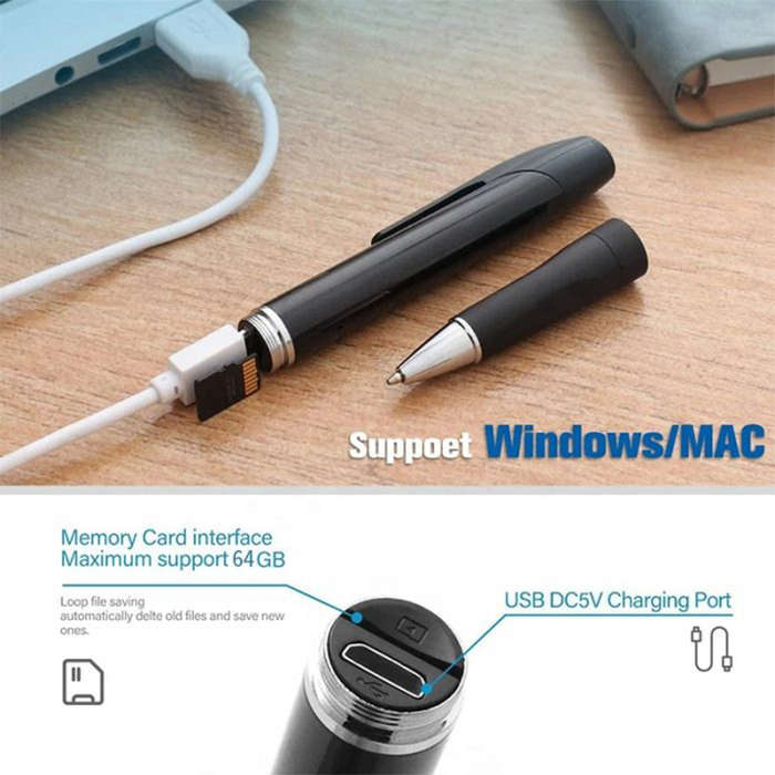 Small Ballpoint Pen Camera FULL HD 1080P With Built-in Microphone Security Camera for Home Office Vi