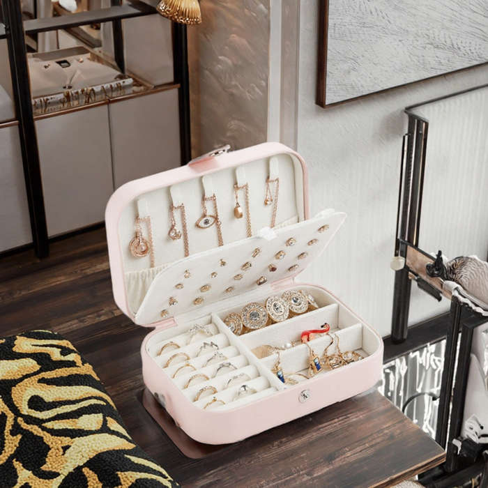 Luxury Portable PU Leather Jewelry Organizer Earrings Rings Bracelets Storage Case for Travel Elegan