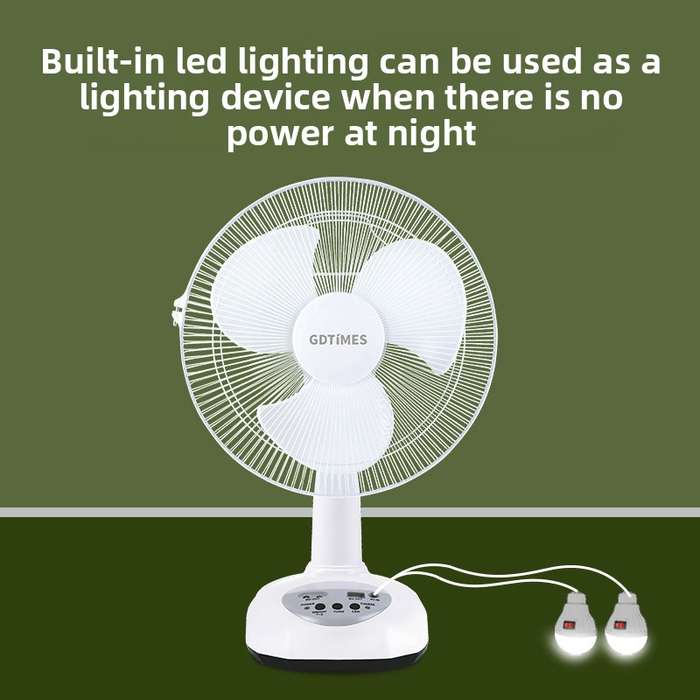 12-Inch Solar Rechargeable Fan Long Battery Life Lithium Battery AC/DC Light Oscillating
