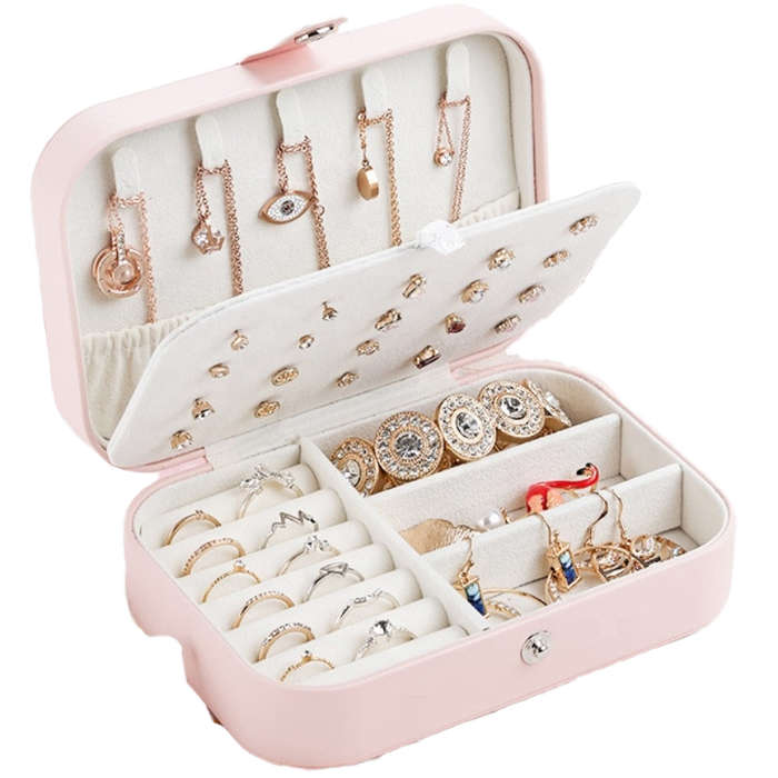 Luxury Portable PU Leather Jewelry Organizer Earrings Rings Bracelets Storage Case for Travel Elegan