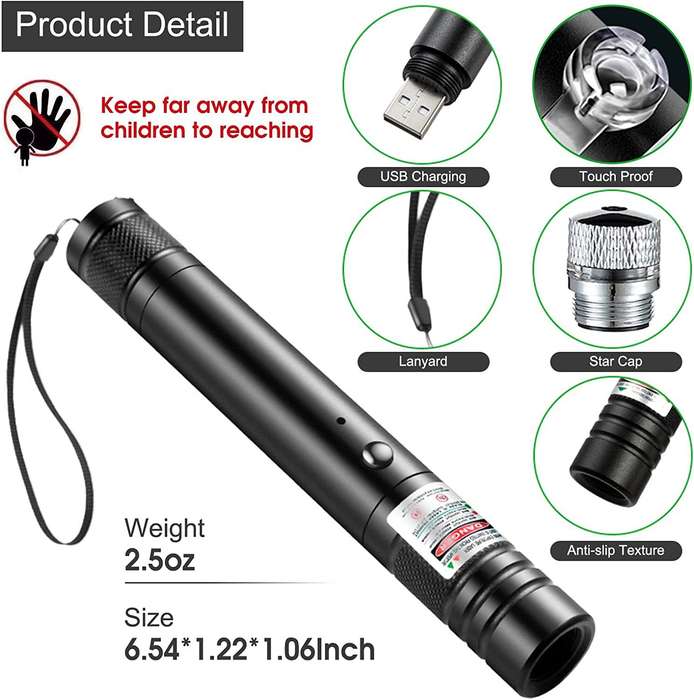 Green Laser Pointer High Power Pen Green Lazer Pointer for Hiking Cat Laser Toy USB Charge Green Li