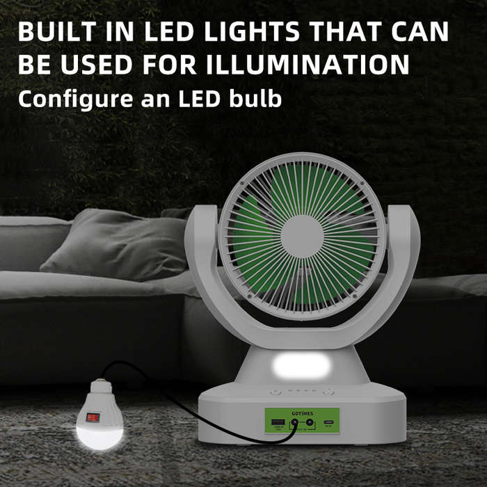Large Capacity 6-Inch Solar Table Fan with Light AC/DC Lithium Battery Hous