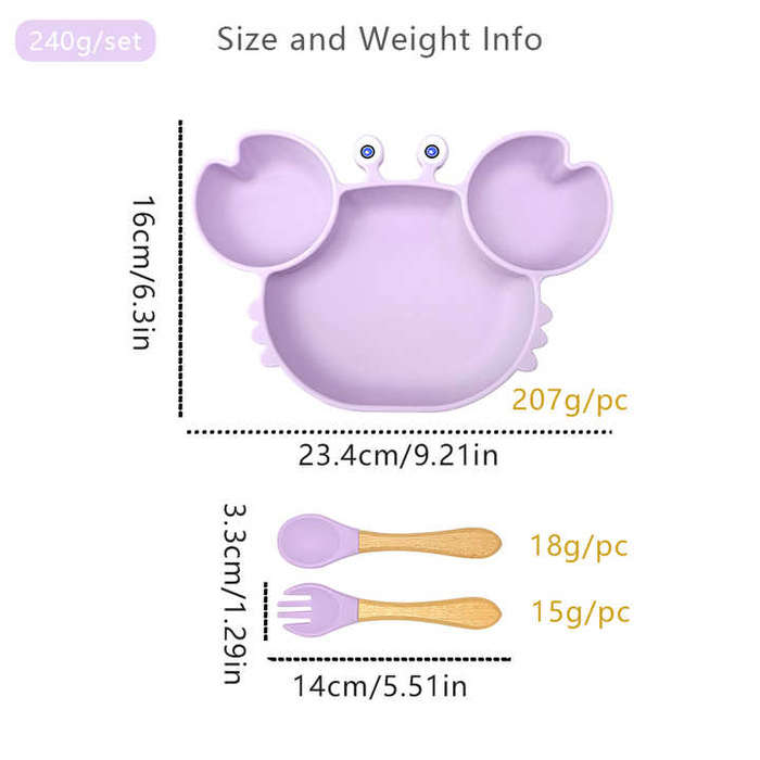 Children Feeding Plate Non-Slip Baby Food Feeding Bowl for Baby Dishes Silicone Suction Cute Crab Pl