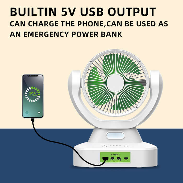 Large Capacity 6-Inch Solar Table Fan with Light AC/DC Lithium Battery Hous
