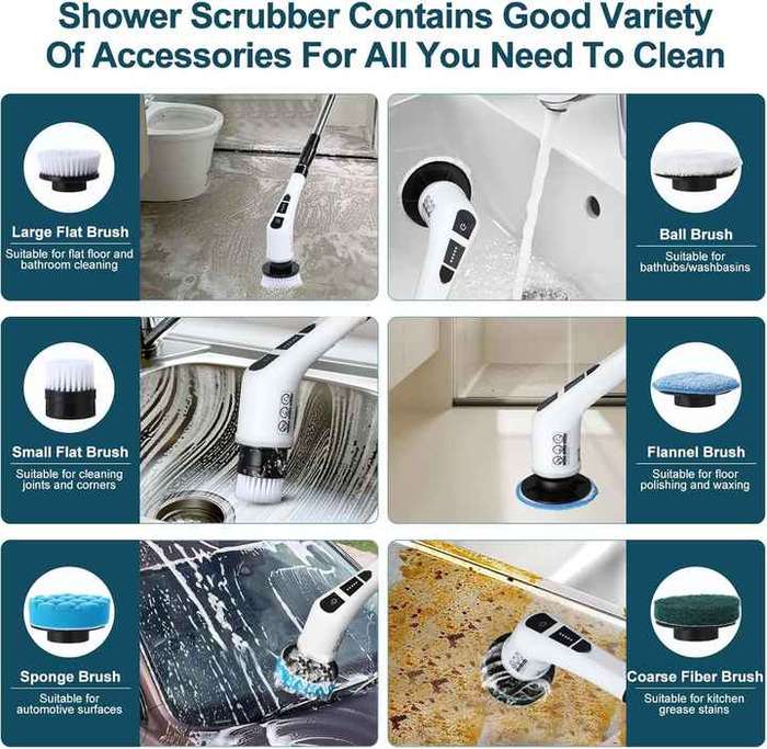 Spin Scrubber Detachable Kitchen Cleaning Tool Cordless 7-In-1 Home Multifunction Bathroom Cleaning