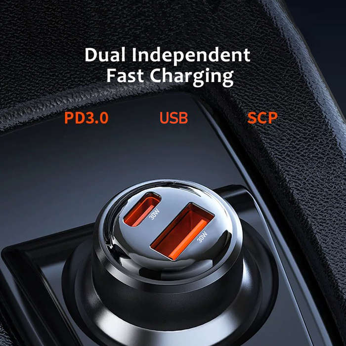 60W USB C Car Charger Adapter QC 3.0 PD Dual Port 30W Fast Charging OVP & SCP Protected Car Mobile P