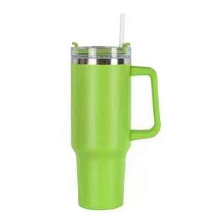 1.2l Large Capacity Vacuum-insulated Stainless Steel Travel Coffee Mug With Straw Cup and Handle