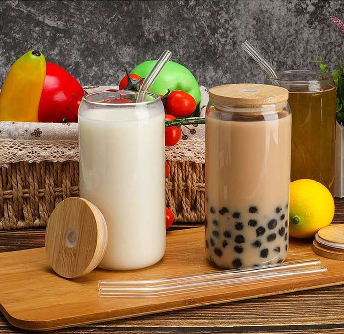 4 Piece  Drinking Glass with Glass Straw 480ml