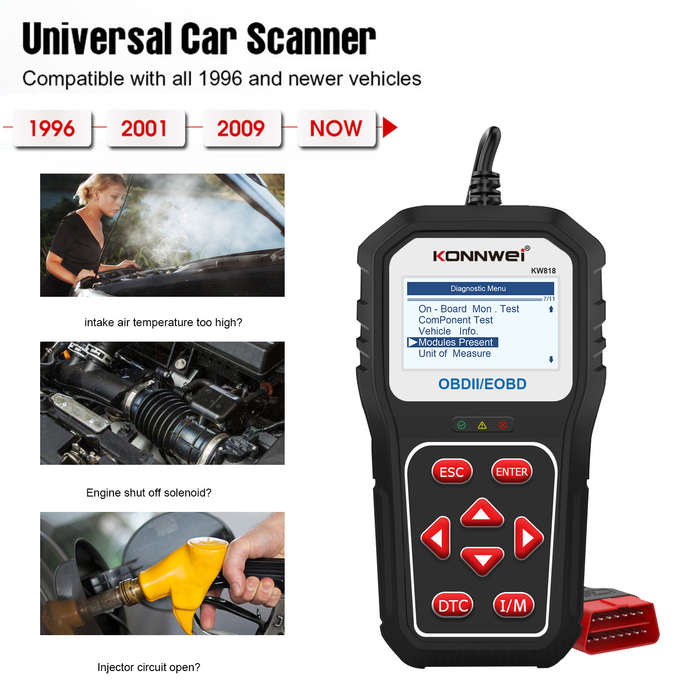KW818 OBDII Engine Analyzer Car Diagnostic Tool for 12V Gasoline Vehicles