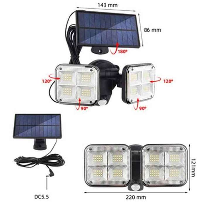 IP65 Remote Control Motion Sensor 270 Degree Security Illumination 3 Adjustable Heads LED Flood Sola