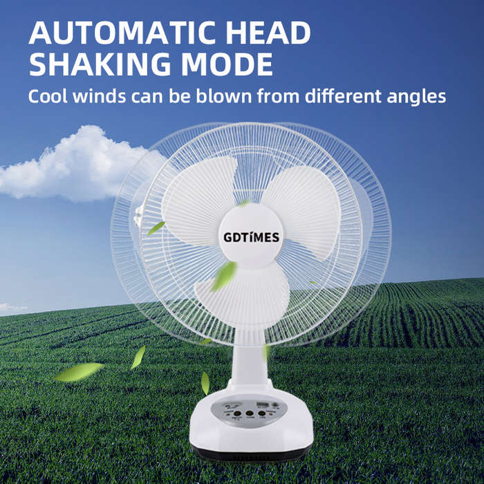 GDTIMES AC/DC Solar Energy Powered Table Fan with LED Light for Home Use & Camping