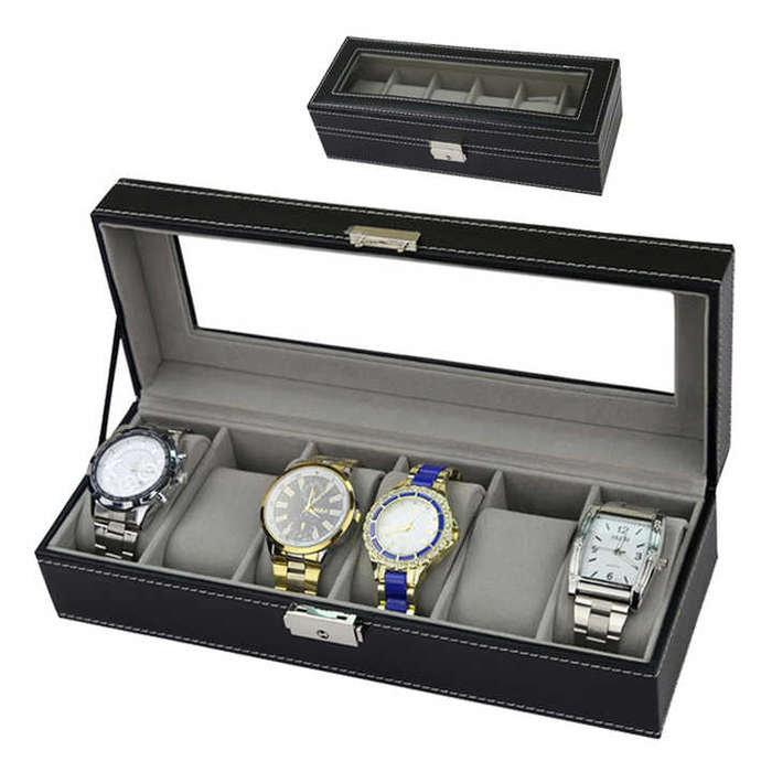A large-capacity exquisite gift box with 6 slots for removable watch pillows, suitable for displayin