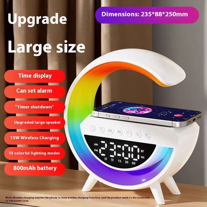 New Cross-Border Mini Speaker with Wireless Charging, Alarm Clock, Atmosphere Light, Multi-Functiona
