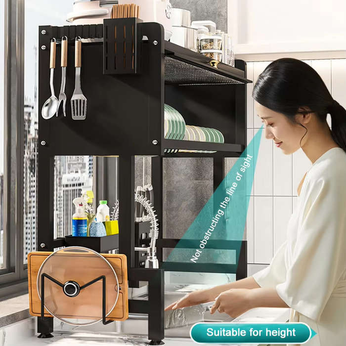 Kitchen Drain Shelf 3-Tier Multi-Functional Kitchen Storage Rack Kitchen Sink Organizer Large Over S
