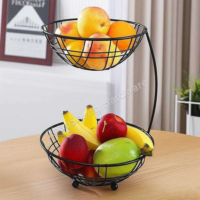 Home Countertop 2 Tier Steel Black Bread and Fruit Organizer Storage Rack Holder Kitchen Wire Metal