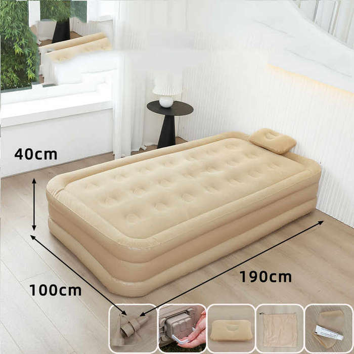 SINGLE air Mattress Flocking Pvc Inflatable Bed Built-in Pump Single and Double Automatic air Mattr