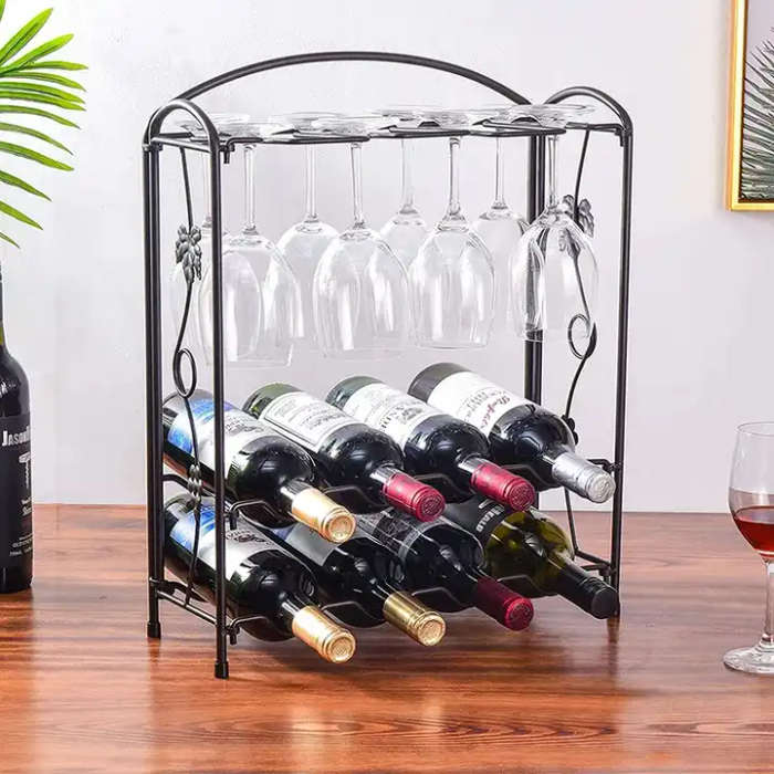 Black Metal Storage Countertop Decoration Glass Holder Bar Red Wine Rack