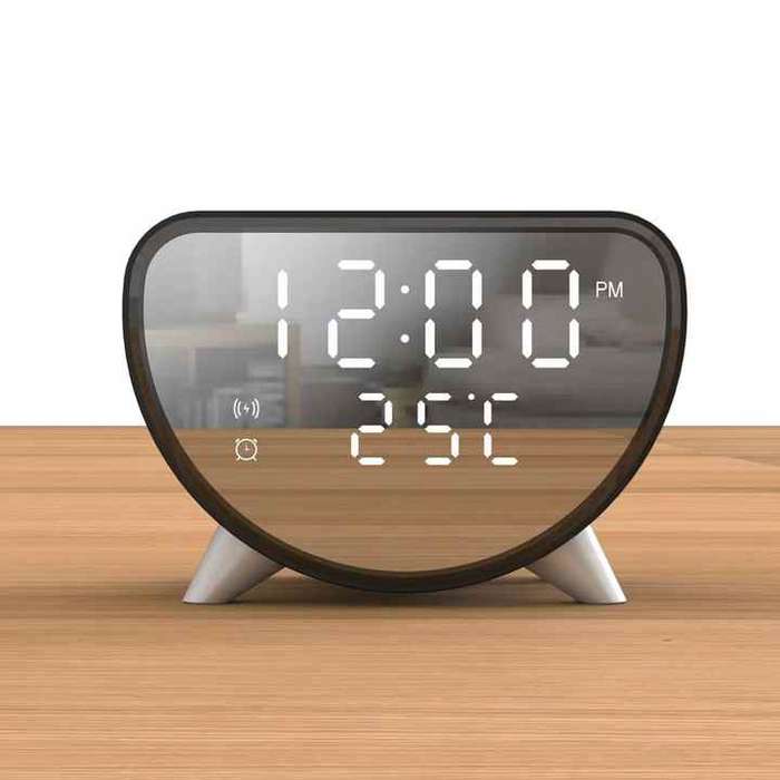 3-in-1 Wireless Charging Mirror Alarm Clock With Temperature Display