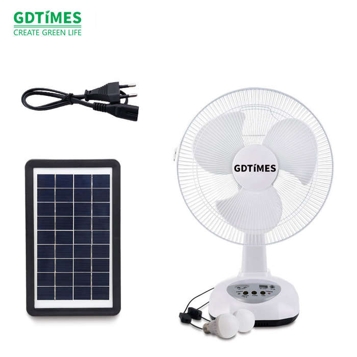 GDTIMES AC/DC Solar Energy Powered Table Fan with LED Light for Home Use & Camping
