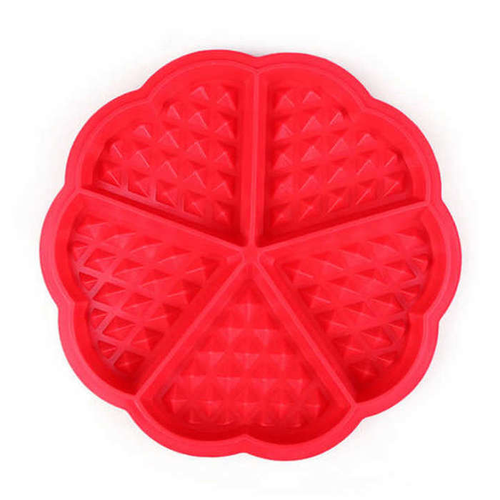 100% Food Grade Hot Sales 5 Heart-Shaped Silicone Round Shape Waffle Cake Mold