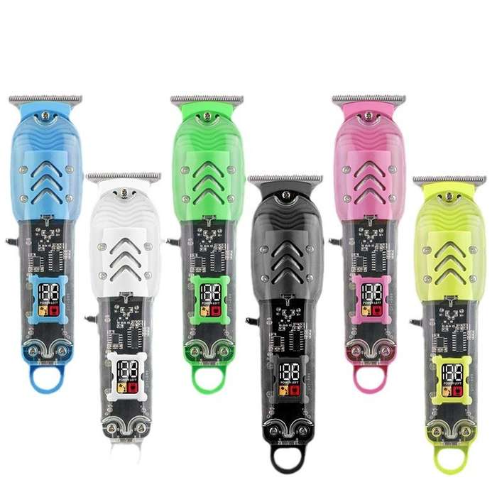 USB Rechargeable Transparent Barber Clippers with Digital Display - 3 Colors (Teal Blue Pink), 10 Se