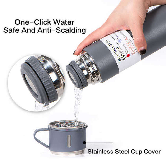 Travel Coffee Tea Thermos Vacuum Flask 500ml Stainless Steel Water Bottle Gift Set with 3 Lids
