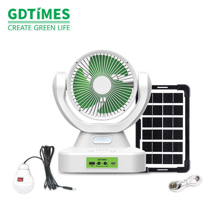 Large Capacity 6-Inch Solar Table Fan with Light AC/DC Lithium Battery Hous