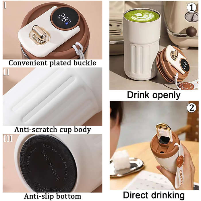 450ml Led Smart Temperature Display Thermo Tumbler Stainless Steel Travel Coffee Cups Mug