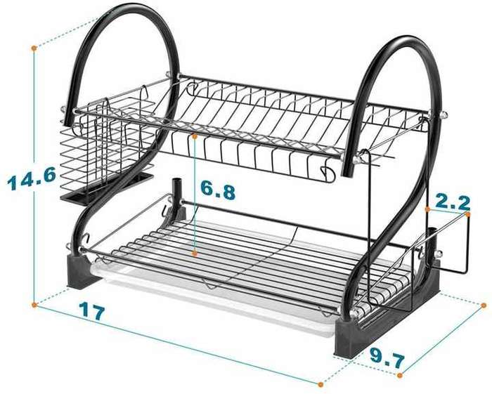 Kitchen Metal Iron 2 Tier Dish Rack with Utensil Holder Cup Holder Dish Drainer for Kitchen Counter