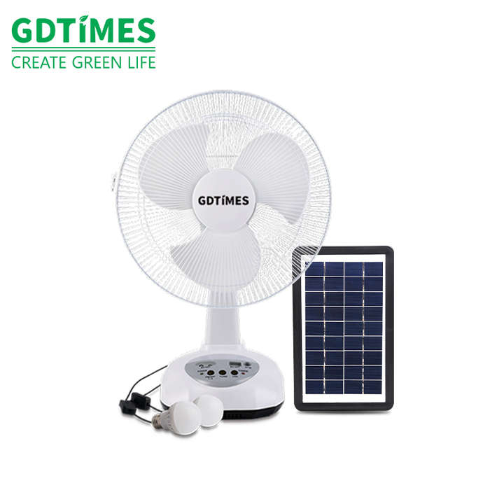 GDTIMES AC/DC Solar Energy Powered Table Fan with LED Light for Home Use & Camping