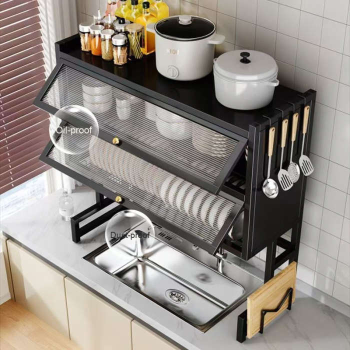 Modern Dual-Layer Kitchen Sink Storage Rack Dustproof Drainage Cabinet Organizer Multi-Functional Di