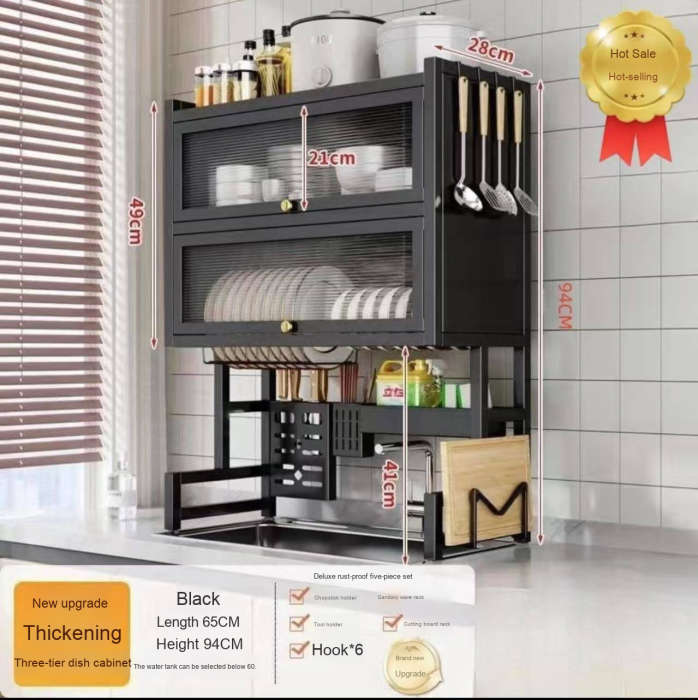 Modern Dual-Layer Kitchen Sink Storage Rack Dustproof Drainage Cabinet Organizer Multi-Functional Di