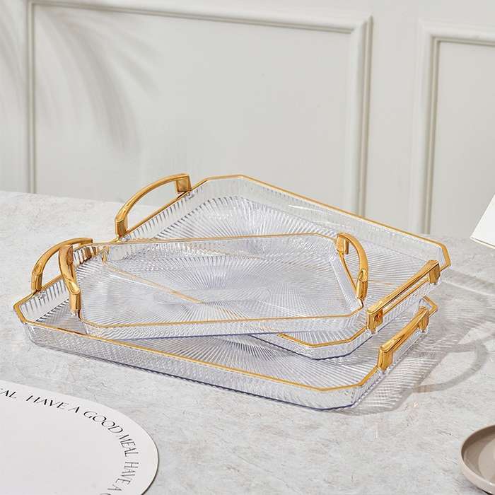Modern Large Transparent Plastic Desktop Tray Gold Rim Portable Hotel Reception Coffee Table Fruit B