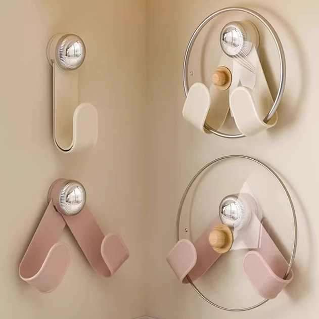 Space-Saving Wall-Mounted Pot Rack with Strong Suction Cups - No-Drill Installation, Adjustable & Ro