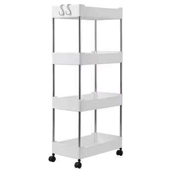4-Tier Rolling Storage Cart with Wheels - No Assembly Required, Durable Plastic & Metal Frame, Space